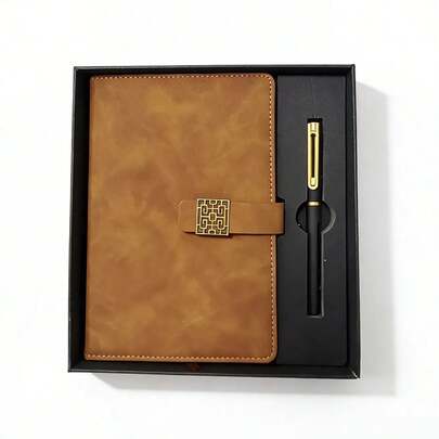 Set de Regalo Retro con Cuaderno de Piel y Bolígrafo de Lujo con Cierre Magnético