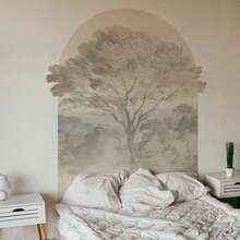ihomeli Removable Arch-Shaped Wall Stickers - Romantic Garden Colorful Tree Landscape Arch Wall Decals, Temporary Semi-Circle Headboard Decor, Watercolor Style Home Decor - N-Dark Green - View 2