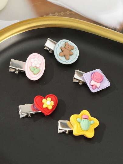 5个装彩色花朵发夹，可爱发饰，适合日常发型、海滩旅行、拍照等场合。