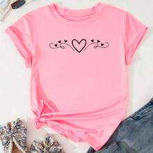 Camiseta Infantil 100% Algodão - Estampa Corações C/ Elementos Discretos Blusinha fofa Para Meninas - Rosa Bebê - Visão 1