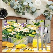 1pc/4pcs/6pcs Lemon Pattern Printed Linen Placemats, Suitable For Dining Table, All Season Decor, Modern Washable Table Mats, Room Decor, Coasters, Kitchen Dining Mats, Indoor Outdoor Party Decoration, Home Decor, Ideal Gift - Multicolor - View 6