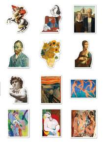 50Pcs Classic Famous Painting Art Stickers - Featuring Van Gogh, Mona Lisa & Masterpieces, Waterproof . Ideal For Notebooks, Water Bottles, Skateboards & Luggage, A Popular Chic DIY Accessory For Art Lovers, Students & Creators. - Multicolor - View 7
