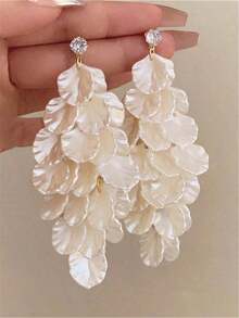 1 Pair Retro Long Purple Floral Pendant Earrings, Elegant Jewelry For Women, Suitable For Parties, Gatherings, Travel, And Daily Wear - A - Xem 3