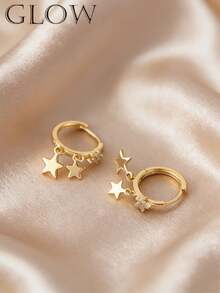 一对奢华可爱的铜质素面星形耳环，适合年轻女孩日常及节日佩戴。 - 星星 - 查看 12