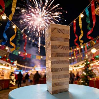 54pcs Stacking Building Blocks Game Set, Wooden Tower Stacking Game, Party Art Creative Parallel Blocks, Stacking Challenge, Entertaining & Decorative Indoor Game For Family Gathering, Wedding, Christmas, New Year - Creative Social Gift