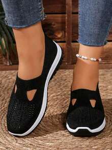 Women'S Lightweight Breathable Knit Walking Shoes-Soft EVA/PVC Sole Low-Top Summer Sneakers With Fabric Upper,Multiple Colors Casual & Light Exercise - Black - View 7