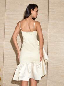 Women's Elegant Solid Color Patchwork Ruffle Hem Backless Dress, Valentine's Day Dress, Spring And Summer Party Wedding - Apricot - View 2