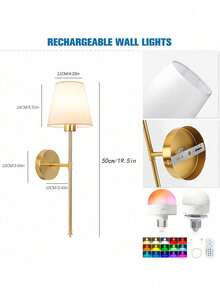 2pcs Rechargeable Wall Lamps, Gold/Black, Detachable Magnetic Bulb & Remote Control, Timer Switch, RGB Multi-Color Lighting, Dimmable Smart Scenes, Suitable For Living Room, Bedroom, Dining Room And Other Home Indoor Lighting, 2000mAh Long-Lasting Battery - Wall Lamp - View 13