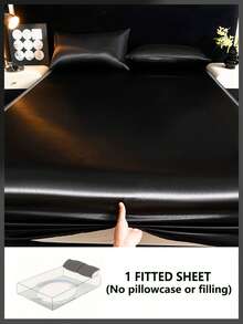 1件装奢华缎面床单，丝滑柔软，90克超细纤维，柔软亲肤，低致敏性，透气性佳，可机洗，抗皱防褪色，活力印花，聚酯纤维材质，耐用面料，家居床上用品 - 黑色 - 查看 4