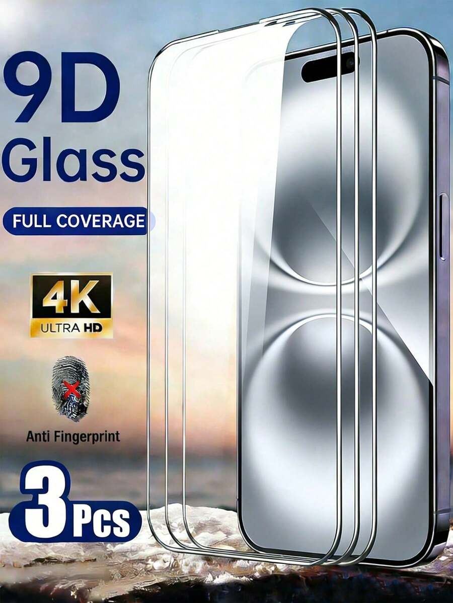 3 piezas de protector de pantalla de vidrio de alta definición, compatible con iPhone 11/12/13/14/15/16/16 Plus/16 Pro/16 Pro Max/16e/17/17 Air/17 Pro/17 Pro Max, anti-arañazos, anti-golpes, resistente al agua - transparente - Ver 1