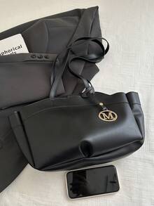 2026新款大容量女士手提包，高品质通勤托特包，简约时尚 - 黑色 - 查看 3