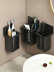 2pcs/Set White & Black Bathroom Shelf, Wall Mounted Bathroom Storage Rack For Toilet, Shower Room, Vanity, Holds Toiletries, Phone, Remote Control, No Drilling Required - Multicolor - View 7