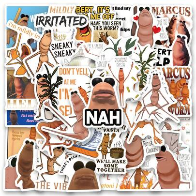 61 PCS Marcus The Worm Stickers - Perfect For Decorating Your Phone, Water Bottles, Scrapbook, Journaling, Car, Laptop & More! A Vibrant And Aesthetically Graffiti Set