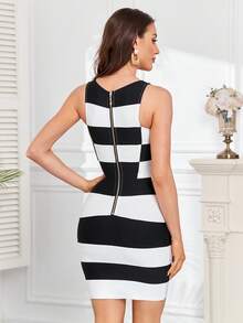 Women's Sexy Sleeveless Black & White Short Bandage Dress, Elegant Party Gown - Black and White - View 2