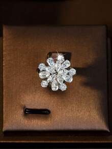 1 Set de Joyería Lujosa, Decoración de Hojas y Geométrica de Circonita Cúbica, Adecuado como Regalo de Compromiso para Mujeres - Plateado - Ver 6