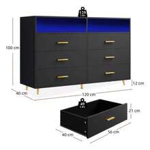 Cómoda Negra Con Luz Led Moderna Para Dormitorio Pequeño - Negro - Ver 4