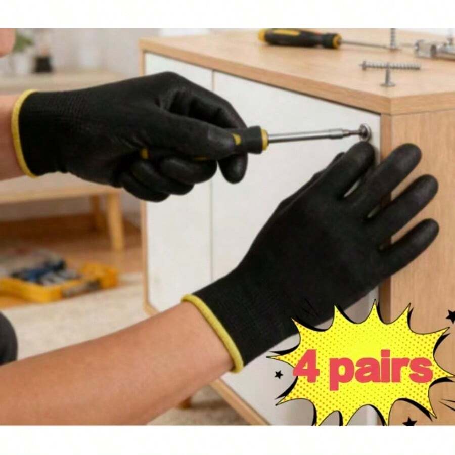 4 Pairs PU Coated Work Gloves, Suitable For Construction Safety, Woodworking And Gardening, Gardening Tools, Gardening Supplies, Landscaping Cleaning Assistant, Industrial Protective Gloves, Repair Gloves, Anti-Slip And Durable, Enhanced Grip Protection, Suitable For Lawn Care And Outdoor Use, Suitable For Eid, Ramadan, Christmas And Valentine's Day