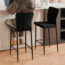 AINPECCA Barstools Set Of 2/4 Suede/Velvet Kitchen Breakfast Bar Stools, Counter Chairs,Kitchen Island Stools With Backs And Footrests - Modern High Bar Stools With Back Rest For Home Bar - Negro - Ver 5