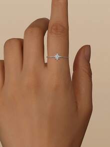 1 chiếc nhẫn đính ước Moissanite dạng dây xích điều chỉnh được, thiết kế hình ngôi sao, bạc sterling 925 thanh lịch, thích hợp làm quà tặng kỷ niệm, sinh nhật, ngày Valentine cho nữ. - Bạc - Xem 8