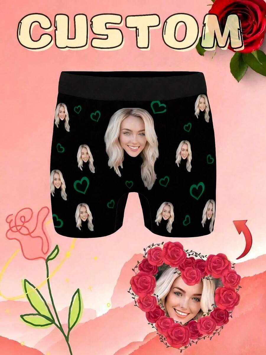 Customizable Men's Boxer Briefs, Personalized Photo - Printed Underwear, Made Of Highly Elastic Polyester - Spandex Blend. A Unique Gift For Valentine's Day, Anniversaries, Or Daily Wear - A62 Hollow Design - Black - View 1