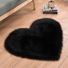1 Pieza Alfombra/tapete De Forma De Corazón De Color Sólido Para Dormitorio/sala De Estar, Suave E Antideslizante, Lavable - Negro - Ver 13