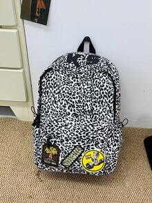 New Fashionable Chic Leopard Print Backpack, Unisex Large Capacity Casual Minimalist Backpack - Black - View 2
