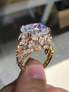 1 chiếc nhẫn đá Cubic Zirconia tuyệt đẹp dành cho nữ, thích hợp làm quà tặng Ngày Valentine, đám cưới, kỷ niệm hoặc trang sức dự tiệc. - Vàng - Xem 12