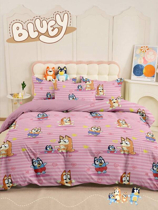 2/3 piezas Juego de ropa de cama, Juego de ropa de cama suave y cómodo, Juego de funda nórdica con estilo de dibujos animados, Juego de ropa de cama ligero y transpirable adecuado para dormitorio, con cremallera, adecuado para todas las estaciones, se ajusta a tamaño individual/queen/king, 1 pieza funda nórdica y 1/2 piezas fundas de almohada, perfecto para regalo de vacaciones, decoración de habitación, Juego de funda nórdica para acurrucarse