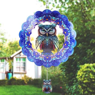 Wind Spinner Outdoor Owl Garden Decoration Worth Gifts For Women Mom Wife Grandma 3D Metal Wind Spinners Hanging Ornament For Home Garden Indoor Outdoor, 12 Inch