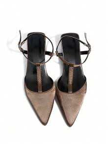 Women's Fashion Hollow Strap Kitten Heel Closed Toe Minimalist Matte Sandals, 2026 New Commuting Fairy Style Pointed Toe Mid Heel Pumps - Maroon - View 4