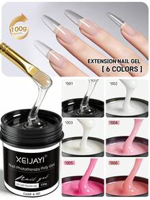 XEIJAYI 6 Colors 100g UV LED Curing Nail Extension Gel, Crystal Nail Extension Gel For Home Salon DIY Nails - Multicolor - View 2