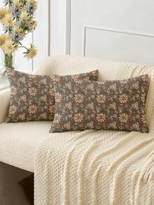 2件装春夏装饰花卉图案抱枕套，多种尺寸可选，家居装饰，客厅沙发靠垫套，理想的情人节礼物（送给他/她），沙发装饰，汽车座椅靠垫套 - 彩色 - 查看 3