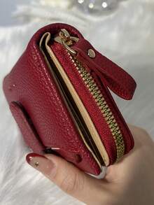 Wavhen Cartera de mujer de cuero texturizado corta, embrague clásico y versátil, billetera con cremallera ligera, monedero plegable en tres partes, puede contener tarjetas de crédito, tarjetas de identificación, monedas, billetera corta multifuncional - Multicolor - Ver 7