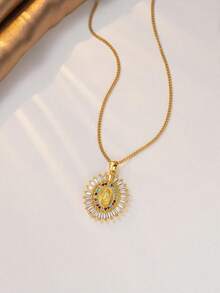 1件金色长方形圣母玛利亚吊坠项链，复古神圣优雅风格时尚首饰，文化主题派对及日常佩戴（OPP袋包装） - 金黃色 - 查看 2