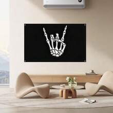 1pc Fabric Tapestry Skeleton Hand Rock Gesture, Perfect For Rock Music Fans And Punk Culture Followers, Wall Decor For Bars, Restaurants, Cafes Pubs, Room, Home Decoration Materials - A - Xem 2