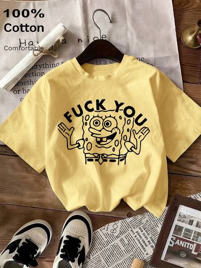 SpongeBob SquarePants Damen-T-Shirt, einfarbig, Rundhalsausschnitt, kurzärmelig, super lockeres Oberteil, Oberteil aus 100 % Baumwolle, weich und bequem, Alltags-Casual, Streetwear, lustige Cartoon-Animation, süßer SpongeBob-Schwammkopf-Aufdruck, Oberteil, verano, Tops Mujer, Camisetas Mujer, Bluas de Mujer, Jersey, Sudaderas de Mujer, Ropa Mujer, Bluas de Mujer elegantes, Verano Mujer, Ropa Verano Mujer, Deporte, Tops Verano, Mujer, Camisetas de Gym Damen, Camisetas Básicas, Camisetas Manga Corta Mujer, Verano, Romwe, Festival-Outfit Mujer, Y2K, Herbst- und Winterspaß-T-Shirt, Urlaub, Strand, lässig, 90er-Jahre-Kleidung, süße Oberteile, Oster-Damenbekleidung, Karneval, alle Jahreszeiten, Büro/Lounge/Zuhause/Outdoor-Sport/einfach, westliche Frauen, Outfits, gelbes Oberteil
