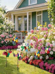 Set de 4 piezas - Molinillo de viento de plástico con diseños de dibujos animados 3D con lentejuelas coloridas de insecto, abeja y libélula, repelente de plagas reflectante, ahuyenta pájaros, decoración para jardín y patio exterior - insecto - Ver 7