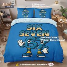 Six Seven Blue 3件組床上用品套裝，6&7印花：1件被套 + 2件枕套（不含填充物），高清晰染色，100%聚酯纖維，柔軟，拉鍊封口，可水洗，適用於居家、旅行、宿舍 - 6770+SJT+C - 查看 7
