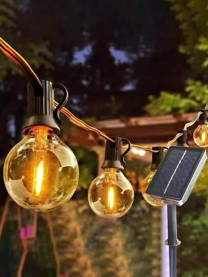G40 Solar Powered String Lights, 15 Bulbs 15m/30 Bulbs 30m + Infrared Remote Control, LED Globe String Lights, Solar Powered Outdoor Lights For Camping, Garden, Patio, Party, Wedding, Proposal Decor, Multifunctional Atmosphere Lighting