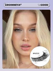 Lasvirey 10对装自然猫眼假睫毛，蓬松轻盈，整条式，短款柔软3D仿貂毛假睫毛，交叉浓密卷翘，打造奢华美睫妆容 - 自然纖長款 - 查看 3