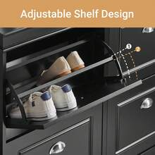 SoBuy 4 Flip-Drawers Shoe Cabinet Shoe Rack Shoe Storage Cupboard Organizer Black W105 X D24 X H82cm FSR79-SCH - Black - View 5