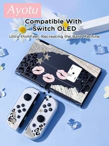 Ayotu 豹纹、星星、唇印和标语主题保护壳，适用于Switch，兼容新款Switch2(2025)/Switch NS/Switch OLED，无需取下保护壳即可安装到底座上，通用游戏手柄保护套，Switch游戏配件，防摔、防刮，秋冬浪漫/返校季礼物/圣诞礼物/情人节礼物 - 彩色 - 查看 11