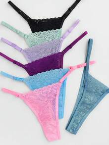 Set Of 5 Basic Lace Thong Panties - Sexy Lingerie - Multicolor - View 4