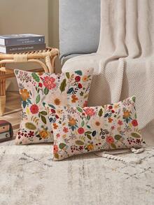 2pcs Spring/Summer Home Decor, Beautiful Floral Design, Multiple Sizes, Throw Pillow Covers, Decorative Cushion Covers, Living Room Decor, Sofa Decor, Valentine's Day Gift For Him/Her, Sofa Cushion Covers, Car Seat Cushion Covers - Multicolor - View 1