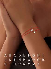 1条S925纯银红色绳编手链，饰有26个A-Z字母，情侣手链，男士礼物 - 銀色 - 查看 1