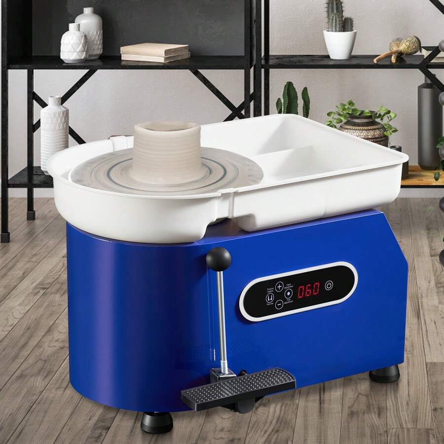 Pottery Wheel 450W For Adults And Beginners 11in Clay Wheel Machine  Adjustable 60-300RPM Speed Handle And Pedal ABS Detachable Basin Accessory Kit For Craft DIY LCD Touch Screen, Blue - 藍色 - 查看 1