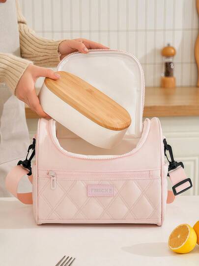 1 pieza Bolsa de almuerzo aislada y acolchada con diseño de dopamina, gran capacidad de 8L de material de fibra de poliéster impermeable y a prueba de fugas, caja de almuerzo portátil con refrigeración para adultos con cremallera y correa de hombro ajustable, paquete de almuerzo reutilizable para estudiantes, aislamiento de papel de aluminio grueso, múltiples compartimentos, bolsa bento para la escuela, la oficina y el picnic, bolsa de almacenamiento multicolor para la oficina, el trabajo, la escuela, el picnic, la playa, bolsa refrigeradora a prueba de fugas con asa, de vuelta a la escuela