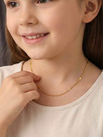 1 pieza Collar elegante y compacto de acero inoxidable dorado con relieve lateral, accesorio de joyería para niños, accesorio de joyería de estilo hip-hop callejero