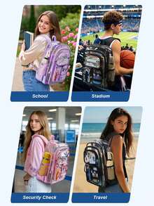 17in Clear Backpack, Transparent Backpack Set With Accessories, School Bag For Teen Girls Clear Laptop Bags For Elementary High School Travel Daypacks,See Through School Backpack Bookbag Back Pack Fits 15.6 Inch Laptop For Women Work Travel Sport - 黑色 - 查看 10