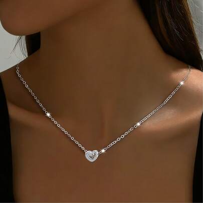 S925 Silver Plated Hollow Heart Pendant, Couples/Best Friends Matching, Romantic Daily Wear, Replaceable Charm, Suitable For Valentine's Day, Anniversary, Birthday, Versatile Gift